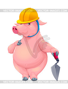 Bricklayer pig with tool - vector clipart