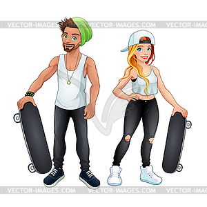 Skaters boy and girl - vector image