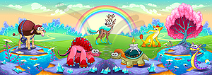 Fantasy animals in landscape of dreams - vector clipart / vector image