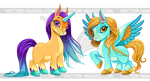 Baby unicorn and pegasus with cute eyes - vector clip art