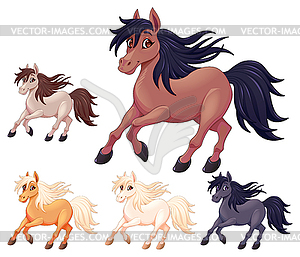 Set of different cartoon horses - vector clipart