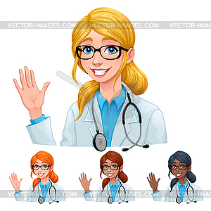 Doctor with different hair and skin colors - vector clipart