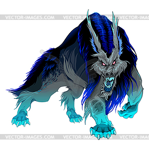 Furious werewolf with black and blue mane - vector clip art