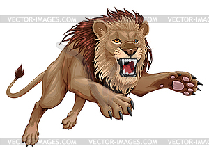 Angry lion is jumping - royalty-free vector clipart