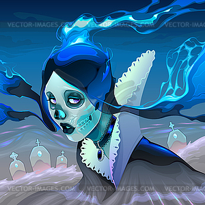 Portrait of ghost girl in cemetery - vector clip art