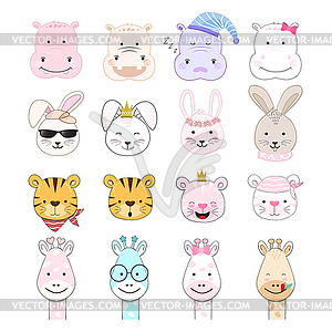 Cute baby animal cartoon character set - vector image