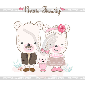 Cute bear and bear family text for greeting card - vector clip art