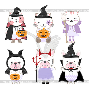 Cute Kid Animals Cartoon Halloween Set - royalty-free vector clipart