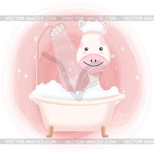 Cute giraffe in bathtub and bubble cartoon - vector image