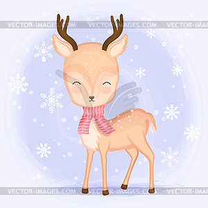 Милый олень со снежинкой мультяшный Christm - иллюстрация в векторе