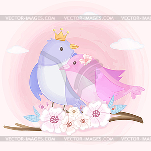 Cute couple bird animal watercolor on pi - vector clipart