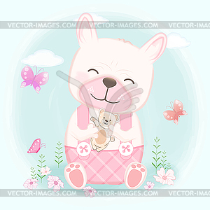 Cute dog holding bear toy animal waterco - vector image