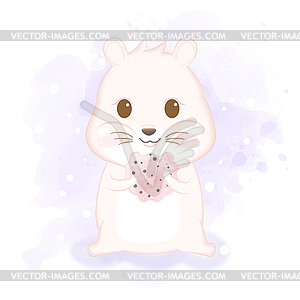 Cute hamster enjoy eating cookie animal - vector clip art