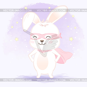 Superhero rabbit animal cartoon watercol - vector clip art