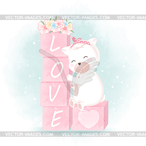 Cute bear and boxes with love - vector image