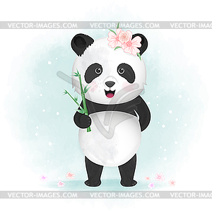 Cute panda animal watercolor - vector clipart / vector image