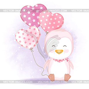 Cute penguin with balloons - vector clipart / vector image