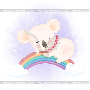 Cute koala sleep on rainbow animal watercolor - vector clip art