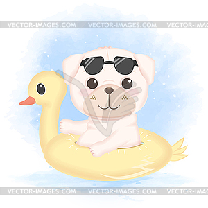 Cute Pug in swim ring - vector image