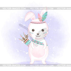 Cute tribal bunny with feathers - vector clipart