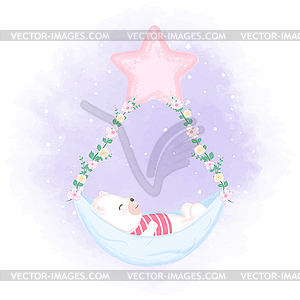 Cute bear sleeping in hammock - vector clip art