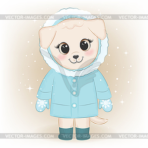 Cute puppy and Snowflake cartoon Christmas season - vector image