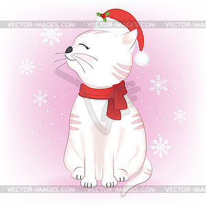 Cute cat and snowflake in winter and Christmas - vector clipart