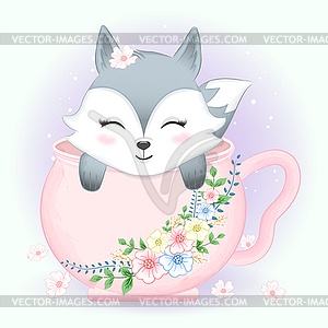 Cute little Fox in cup - vector clipart