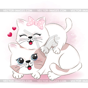 Cute couple cat and heart valentine`s day concept - vector clip art