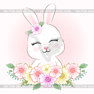 Cute Little Rabbit and flowers animal - vector clip art