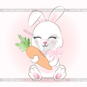 Cute Little Rabbit and carrot cartoon animal - vector clipart / vector image