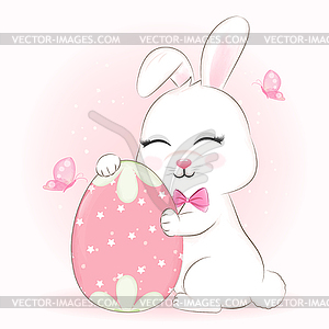 Cute Bunny and Easter egg cartoon animal - vector clipart