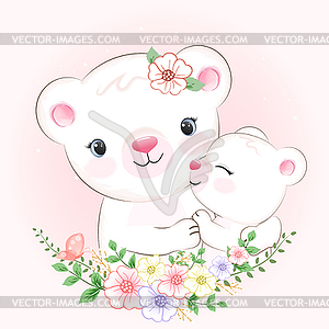 Cute Little bear and mom drawn cartoon animal - vector clip art