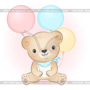 Cute little bear with balloon animal cartoon - vector clipart