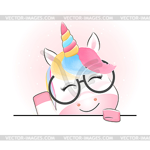 Cute Unicorn cartoon watercolor - vector image