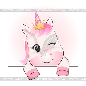 Cute Unicorn cartoon watercolor - vector clipart