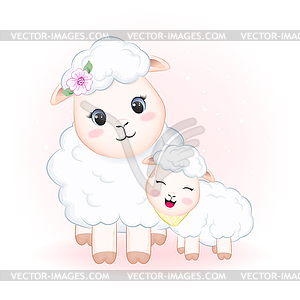 Cute Little Sheep and Mom - vector clipart / vector image