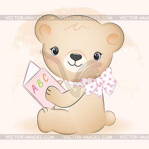 Cute little bear reading book - vector clipart