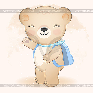 Cute teddy bear and backpack - vector clipart