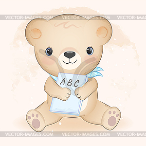 Cute little bear and book - vector clipart