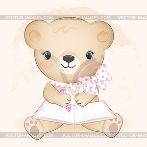 Cute little bear and book - royalty-free vector image