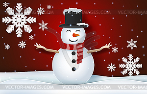 Snowman and snowflake Christmas season on red - vector image