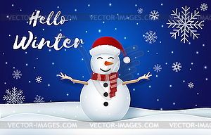 Snowman and snowflake Christmas season background - vector clipart