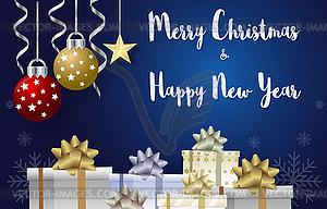 Merry Christmas and Happy New Year with ball and - vector clip art