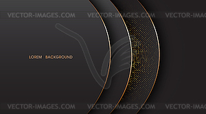 Black abstract circle background with golden lines - vector image