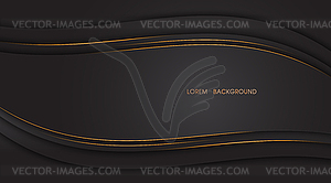 Черный абстрактный фон и кривые золотые линии - векторное изображение клипарта