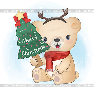 Cute little bear and Christmas tree. Christmas - vector image