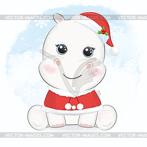 Cute little Hippo Christmas season  - vector image