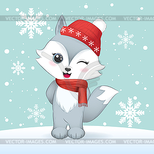 Cute little fox Christmas season  - vector clipart