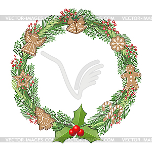 Christmas wreath and gingerbread, Christmas and - vector clipart